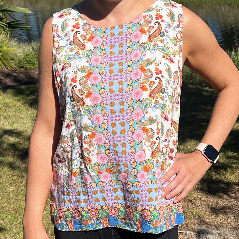 Christian Siriano New York Floral Paisley Back Button Tank Shell Top Blouse Sz S